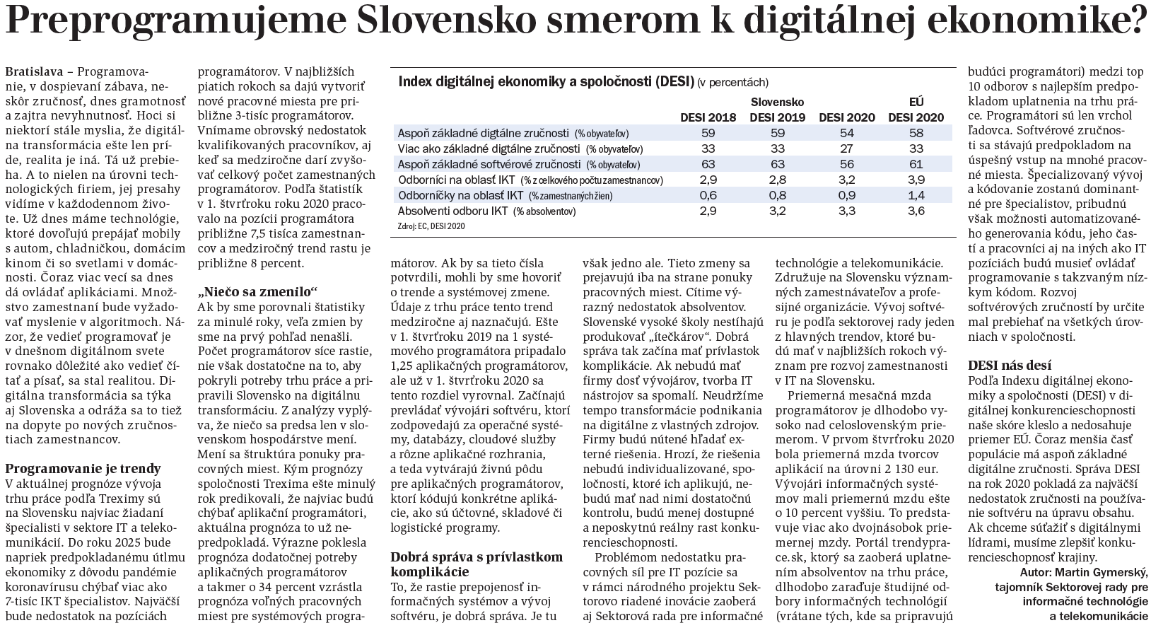 Preprogramujeme Slovensko smerom k digitálnej ekonomike? v HN